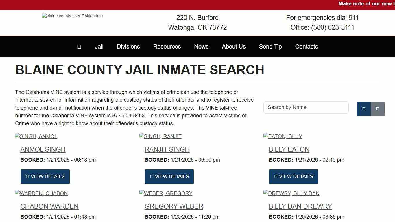 Inmate Search - Blaine County Sheriff's Office Oklahoma Watonga, OK